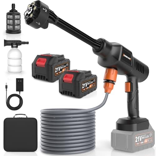 Cordless Pressure Washer 2000 PSI Portable Power Washer Kit with 6-in-1 Adjustable Spray Nozzle Dual 21V 2x4000mAh Batteries Foam Pot for Car Garden Patio Driveway Outdoor Cleaning