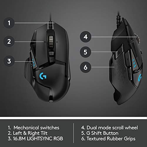 Logitech G502 Hero High Performance Wired Gaming Mouse, Hero 25K Sensor, 25,600 DPI, RGB, Adjustable Weights, 11 Programmable Buttons, On-Board Memory, PC/Mac - Black 5