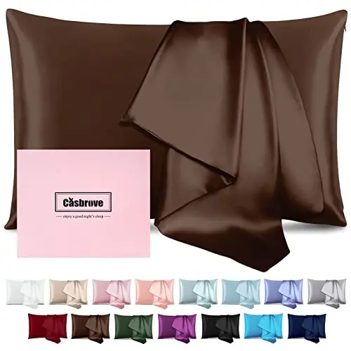 Silk Pillowcase for Hair and Skin Mulberry Silk Pillowcase Soft Breathable Smooth Both Sided Natural Silk Pillowcase with Zipper Beauty Sleep Silk Pillow Case 1 Pack for Gift(Standard,Brown)