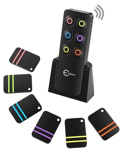 Esky Key Finder Locator with Sound, Stick-on TV Remote Control Finder, Item Locator Tags with 85dB Noise Sound 6 Receivers, Wallet Tracker Key Finders for Finding Keys, Remote Gift Idea