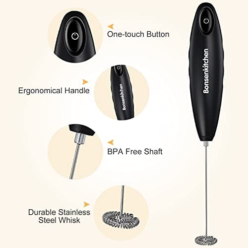 Bonsenkitchen Milk Frother Handheld, Automatic Milk Foam Maker Hand Frother for Coffee, Matcha, Hot Chocolate, Battery Operated Mini Drink Mixer-Black 5