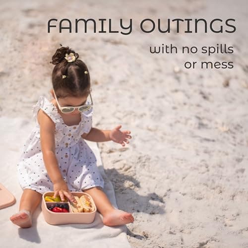 ASOMIC Silicone Bento Lunch Box for Toddlers & Kids, Leakproof & BPA-Free, 3 Compartments, Microwave & Dishwasher Safe, Ideal for Daycare, Preschool & Baby Meals (Blush) 7