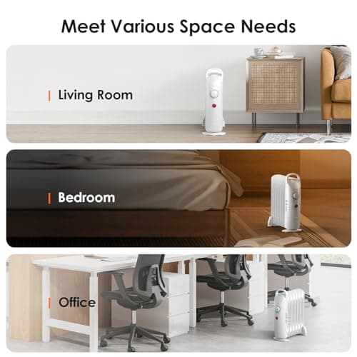 Air Choice Radiator Heater, 700W Oil Filled Radiator Heater with Adjustable Thermostat, 2 Heat Settings & Overheat Protection, Silent Operation, for Bedroom, Office, Under Desk, White 8