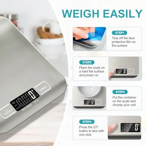 Food Scale, 11lb Kitchen Scale with 6 Units Tare Function & LCD Display, 0.05oz/1g Stainless Steel Digital Food Scale Grams and Ounces for Baking, Cooking, Dieting and Meal Prep (Batteries Included) 5