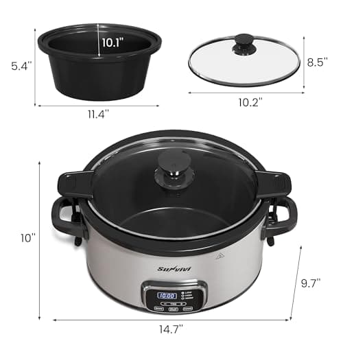 Sunvivi 4QT Programmable Slow Cooker with Locking Lid, Removable Ceramic Pot, 3 Heating Settings & Timer, Dishwasher-Safe, Stainless Steel 8