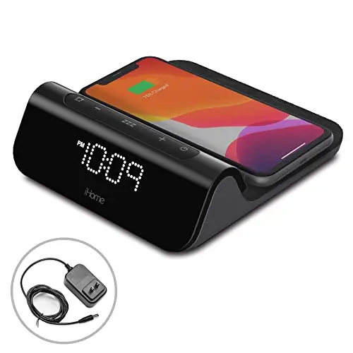 iHome 3-in-1 Magnetic Fast Wireless Charging Clock for Magsafe Enabled Devices, USB-C and USB-A Charging, 25W Total Power Output (iW23)