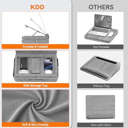 KDD Laptop Lap Desk with Cushion, Laptop Table with Storage for Bed & Sofa, Adjustable Lap Pillow Stand with Anti-Slip Strip & Cell Phone/Tablet Slot for Home Office College 5