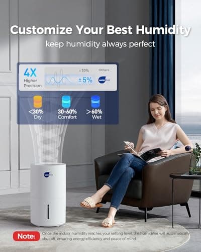 WaterFirst® Humidifiers for Bedroom with Healthy Humidity, Top Fill Evaporative Humidifier, Filter & Ag+ Technology Keep Cleaner Moisture, No White Dust, No Mist without Wetting Surface 5