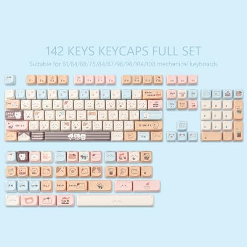 TYRIXKI PBT Keycaps 142 Keys Cute Keycaps Dye-Sublimation Sea Salt Cat Keycap Mao Profile Custom Keycap for Cherry Gateron MX Swithes Mechanical Keyboards 5