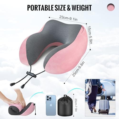 Cirorld Travel Pillow, Neck Pillow for Travel with Hood for Airplane, Velvet Memory Foam Neck Pillow Women Lady Head & Neck Support, for Long Flights Plane, Office, Cars Sleeping & Rest (Pink) 5