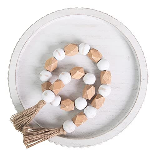 HPC Decor 12in Round Wood Tray - White, Distressed, Farmhouse Rustic - Decorative Tray for Living Room, Coffee Table, Kitchen Table or Farmhouse Serving Tray 5