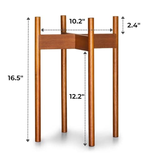 Fox & Fern Mid Century Tall Plant Stand — 10 Inch Fixed Size Raised Wooden Plant Stand for Indoor Planters (Not Included); Modern Flower Pot Holder with Plug In Design; Easy to Assemble - Acacia 6
