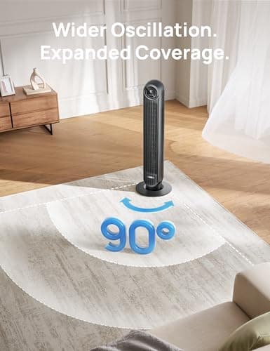 Dreo Tower Fan for Bedroom, 2026 Upgraded DC Motor, 28ft/s High Velocity, 20dB Ultra Quiet Standing Fan, 8 Speeds 4 Modes, 90° Oscillating Bladeless Fan for Indoors, Floor Fans with Remote, Black 5