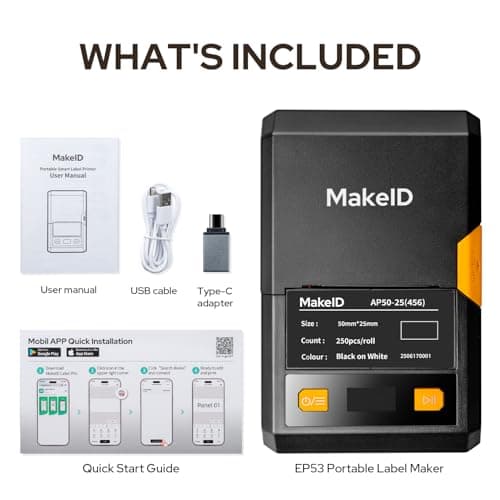 Makeid EP53 Portable Industrial Label Maker, 2" Print Head Bluetooth Label Printer, Mobile APP & PC Editor Compatible, 2000mAh Li-ion Battery, Come with 1" H x 2" W Label for Job Sites 9