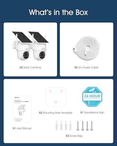 ANRAN Solar Security Cameras Wireless Outdoor,2K Cameras for Home Security with Fixed Solar Panel, 360° PTZ for Home Surveillance,2.4G WiFi, PIR Human Detection, 3MP Color Night Vision, 2 Pack 9