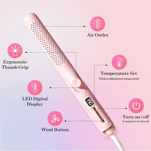 Hahahope Hair Straightener Curler 2-in-1: 1.25" Flat Iron for Women - Curling Wand 360° Airflow Cooling Vents Titanium Ionic for Less Frizz - 5 Temps & Auto Off Dual Voltage (Pink) 7