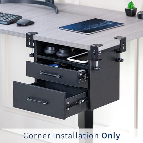 VIVO Corner Clamp-on Under Desk Drawer and Shelf System, Office Accessory Holder for Supplies, Gaming Devices, and More, Multi-Level Storage, Workstation Organizer, Black, DESK-DR3C 7