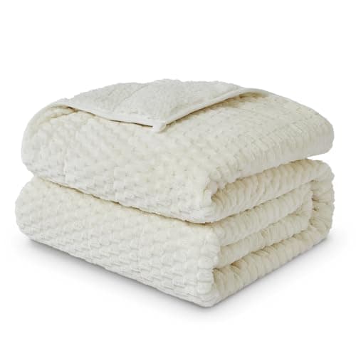 Weighted Blanket Queen Size for Adults,15lbs Jacquard Sherpa Heavy Blanket for Calming and Relax, Dual Sided Ultra Soft Fuzzy Throw Blanket with Glass Beads, 48" x 72", Cream White