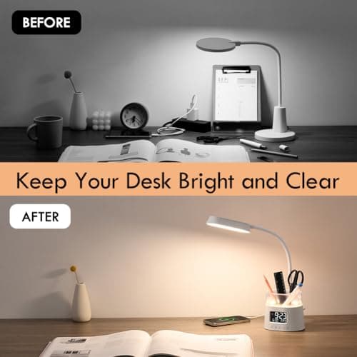 WILIT LED Desk Lamps for Home Office with Pen Holder, Table Lamp for Bedroom with USB Charging Port & Clock, RGB Night Light, Study Lamp for Kids Student, Desk Lamp for College Dorm Room Essentials 6