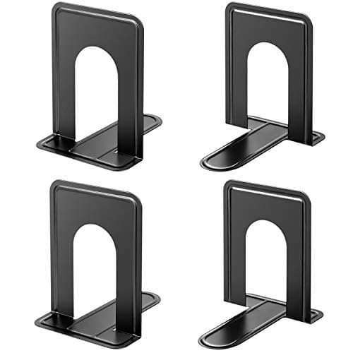 MaxGear Premium Matte Painted Book Ends, Heavy Duty and Sturdy Bookends for Shelves, Office Non-Skid Metal Book End Stopper for Books/CDs/DVDs, 6 x 4.6 x 6 in, Black, 2 Pairs/4 Pieces, Large