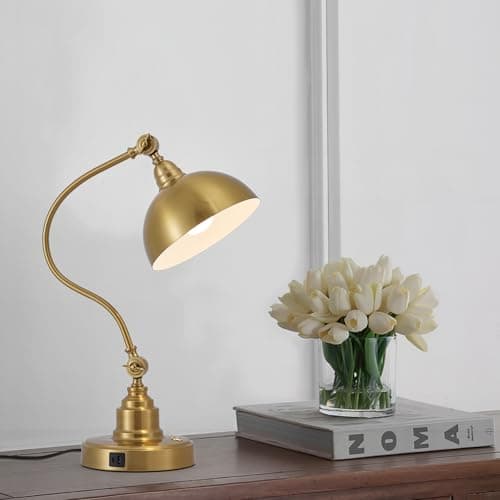 Fetason Vintage Brass Gold Color Desk Lamp Decorative Table Lamp for Home Office Living Room Bedroom Desk Light, Rustic Industrial Farmhouse Antique Library Study Desk Lamp E26 LED Bulb Included