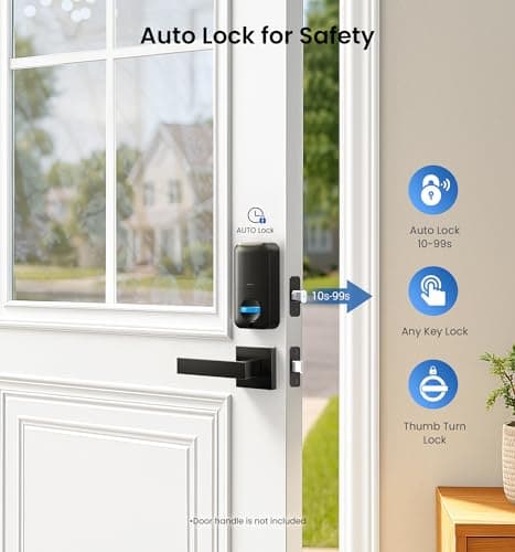 Veise KS02A Fingerprint Keyless Entry Door Lock, Auto Lock, Electronic Keypad Deadbolt for Front Door, Biometric, Anti-Peeping Password, Easy Install, Matte Black 4