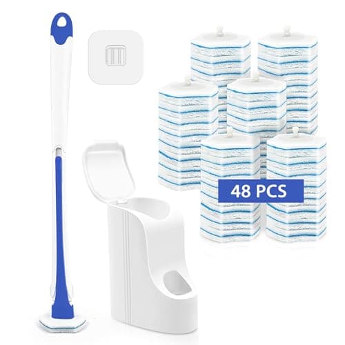 JEHONN Disposable Toilet Brush with 48 Wand Cleaner Refills, Wall Mounted Toilet Bowl Brush Holder Set, Bathroom Cleaning System for Sink Bathtub Wash Basin (Blue)