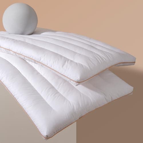 TDVCNUVD 2 Packs Flat Pillows for Sleeping Thin, 2.5 inch Height Ultra Thin Pillows,100% Cotton Slim Bed Pillows for Stomach Sleeper,Standard Size - 18x26 in - 2pcs