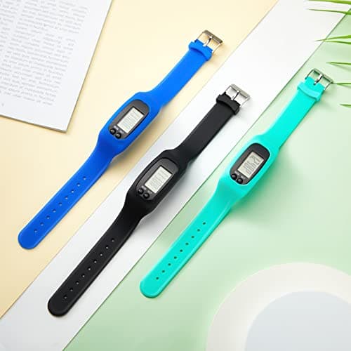 Silicone Fitness Tracker Watch 3 Pcs Walking Running Pedometer Calorie Burning and Step Counting Bracelet Steps Pedometer Watch for Walking Men Women (Mint Green, Sky Blue, Black) 5