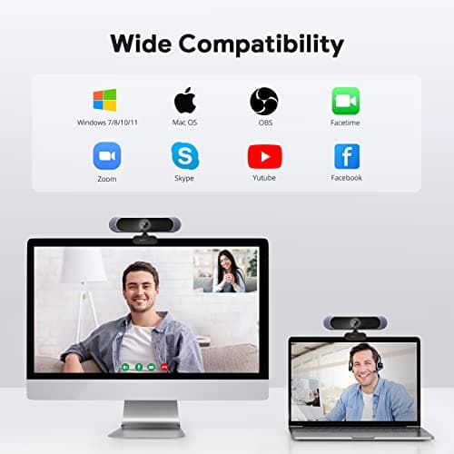 DEPSTECH 4K Webcam, Ultra HD 1/2.55'' Sony Sensor, 3X Digital Zoom, Dual Noise-Canceling Microphones, Remote Control, Auto Focus, Streaming Webcam for PC, Mac, Laptop, Video Call, Zoom, Skype, Teams 7