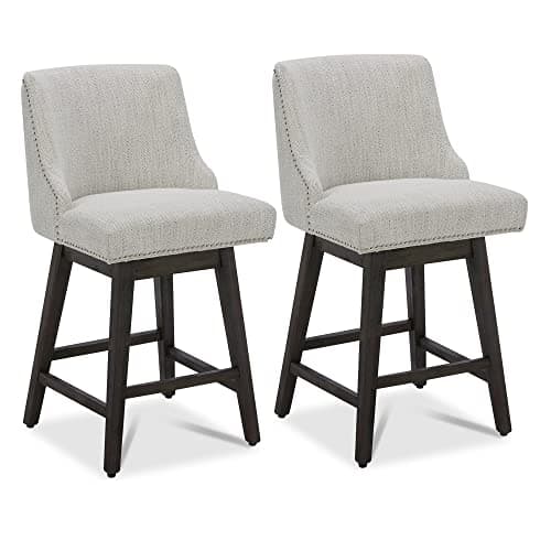 CHITA Counter Height Swivel Bar Stools Set of 2, FSC Certified Upholstered Counter Stools, Modern Swivel Barstools with Wood Legs for Kitchen Island, 26" Seat Height, Fabric in Ivory