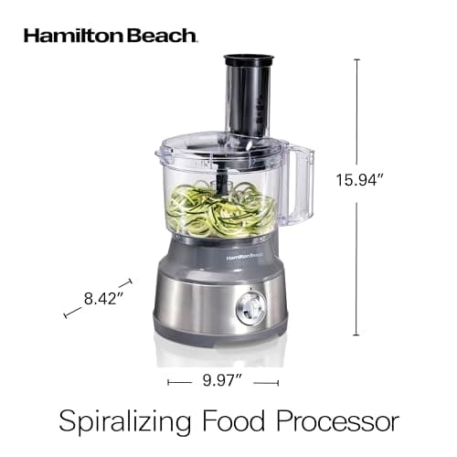 Hamilton Beach Food Processor & Vegetable Chopper for Slicing, Shredding, Mincing, and Puree, 10 Cups + Veggie Spiralizer makes Zoodles and Ribbons, Grey and Stainless Steel (70735) 7