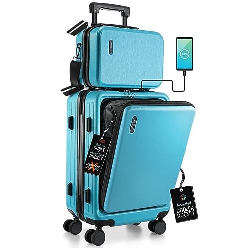 TRAVELARIM 20 Inch Carry On Luggage 22x14x9 Airline Approved, Carry On Suitcase with Wheels, Hard-shell Carry-on Luggage, Durable Luggage Carry-On, Teal Small Suitcase with Cosmetic Case