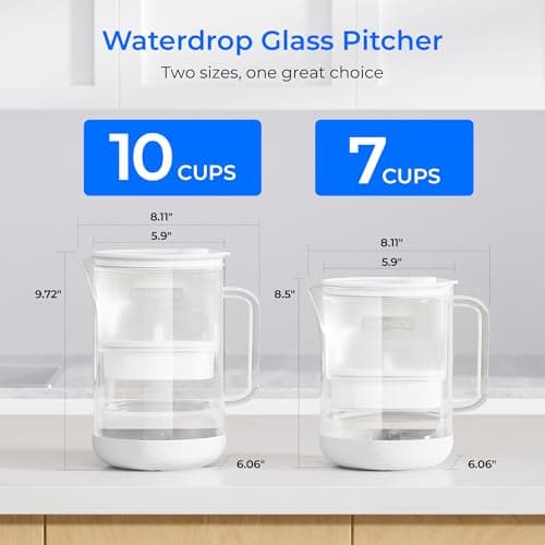Waterdrop Large Glass Water Filter Pitcher, Eco-Friendly, with 1 NSF 53&42&372 Certified Filter, 10-Cup, Reduces PFOA/PFOS, Chlorine, Cadmium, Copper, Mercury, BPA Free, Easy to Clean, White 9