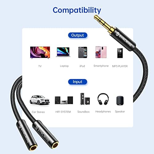 Syncwire Headphone Splitter, Nylon-Braided Extension Cable Audio Stereo Y Splitter (Hi-Fi Sound), 3.5mm Male To 2 Ports 3.5mm Female Headset Splitter for Phone, PS4, Switch, Tablets & More 7