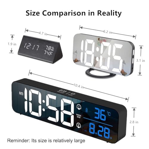 Hournor Digital Clock for Bedroom, Digital Wall Clock for Living Room Decor, Desk Table Clocks, Digital Clock Large Display, Bedroom Smart Alarm Clock for Office Blue 6