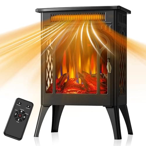 COWSAR Electric Fireplaces, 1500W Infrared Electric Stove Heater, Efficient Heating, 3D Realistic Flame, Remote Control, 8H Timer, Freestanding Stove for Living Room Bedroom Indoor Use, 5100 BTU