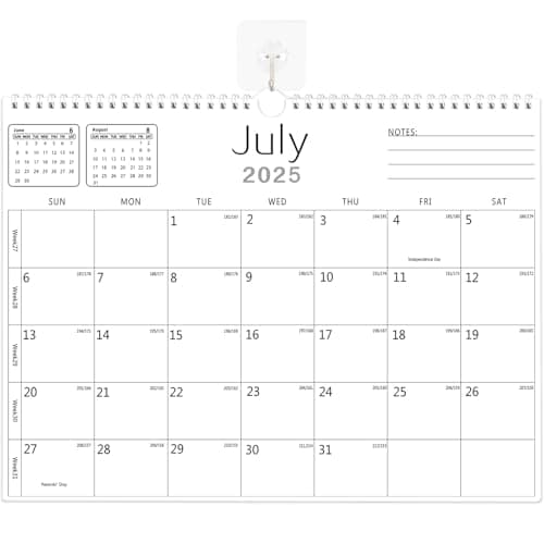 BHR Wall Calendar, Calendar 2025-2026 from July 2025 to December 2026 18 Months Calendars 14.7 inch×11 inch Julian Dates for New Year Christmas Gifts