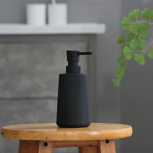 Small Soap Dispenser for Bathroom and Kitchen, Modern Farmhouse Striped Style Plastic Hand Soap Dish Soap Dispenser with Pump Matte Black 5