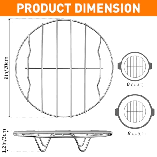 TamBee 8 Inch Cooking Rack Round 304 Stainless Steel Cooling Racks Baking and Cooling Steaming Rack w Stand Cookware for Air Fryer Pressure Cooker Canning 2Pcs 2