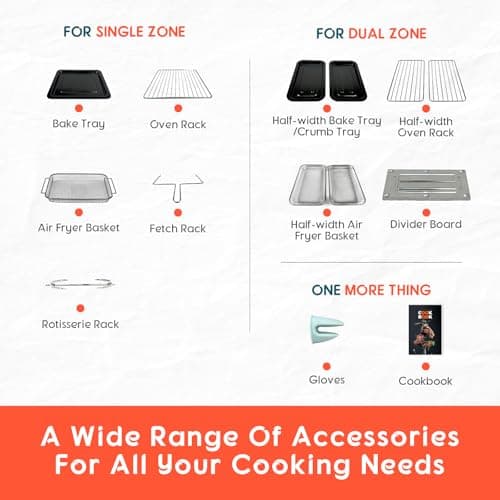 24Qt Dual Zone Air Fryer Oven with Rotisserie, Extra Large Double Air Fryers Mini Oven Digital 1800W 10 in 1 Airfryer Countertop Convection Toaster Oven Combo, Stainless Steel Inner, 360° Even Heating 7