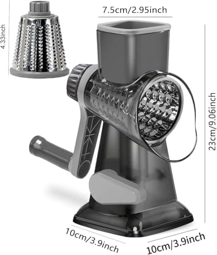 Dachenus Cheese Grater Rotary Cheese Grater,Versatile Cheese Shredder,Blades for Shredding, Grating, Slicing,Cheese Shredder with Suction Base and Cleaning Brush Kitchen Gift (gray) 5