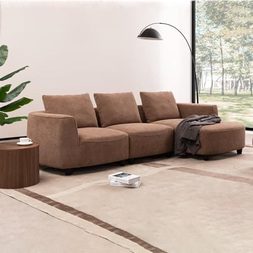 YOPENG 108" Modular Sectional Sofa with Chaise Lounge, Luxury Curved Sofa, Modern L Shaped Upholstered Boucle Couches, Minimalist 3 Seater Sofas for Living Room Apartment Office, Camel