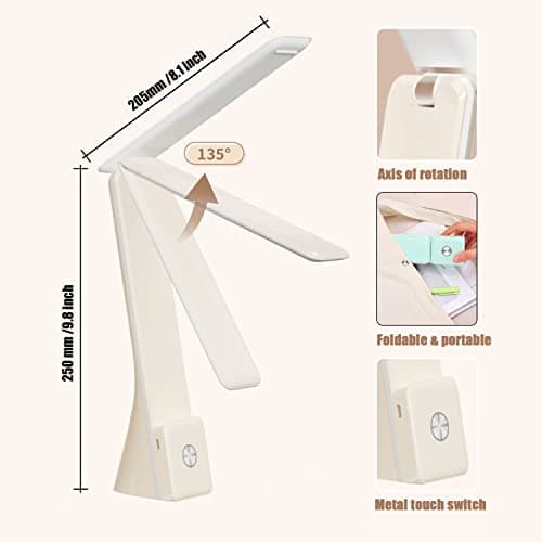 CometMars LED Desk Lamp (Green), Cordless Lamp with 3 Lighting Modes, Rechargeable Reading Lamp with Adjustable Arm, Foldable Eye Caring Table Light for Home Office Study 5