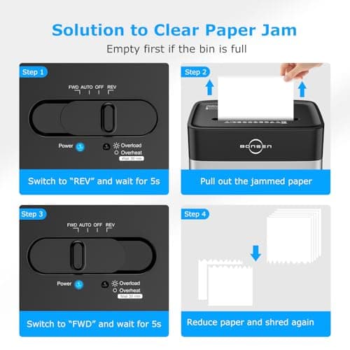 BONSEN 12-Sheet Paper Shredder for Home Office, Heavy Duty Shredders with 20 Mins Running Time, 5.3 Gal Pullout Bin, Cross Cut Shredder for CD/Credit Card/Staple, P-4 Security Level, Anti-Jam System 8