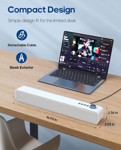 LENRUE Computer Speakers for Desktop PC, Power Clear Sound, Single Buttons, AUX Connect, AC Adapter Powered for Monitors, PCs, Laptops, Tablets, Phones 6