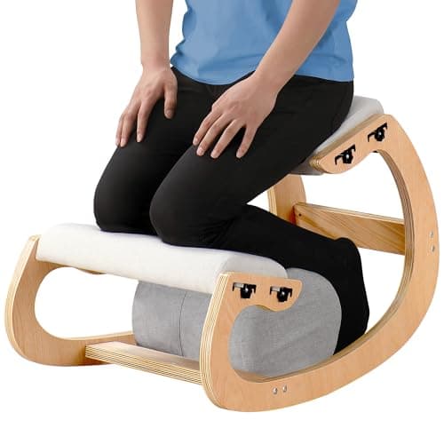 Adjustable Kneeling Chair, Wooden Ergonomic Chair Knee Chair Posture Chair - Improve Your Posture with an Angled Seat for Home,Office (Wood Color+ Pads)