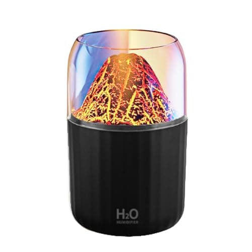 Colorful Volcano Humidifier, Ultrasonic Cool Mist Auto Shut-Off Car Diffuser, 2 Fog Mode Ultra Quiet Humidifier for Car Bedroom Office USB-300ml (Black)