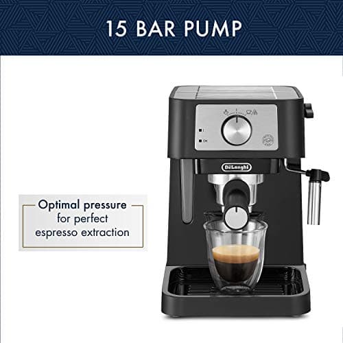 De'Longhi Stilosa Manual Espresso Machine, Compact Coffee Maker, 15 Bar Pump Pressure, Manual Milk Frother Steam Wand for Authentic Single & Double Espresso, Lattes & Cappuccinos, Tamper Included 5