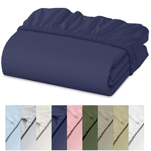 RUVANTI 100% Cotton King Fitted Sheet Only - Crispy Cooling Percale - Breathable & Durable Fitted Sheet King Size - Deep Pocket 16 Inches (Fits up to 18") - Deep Navy - 1 Piece